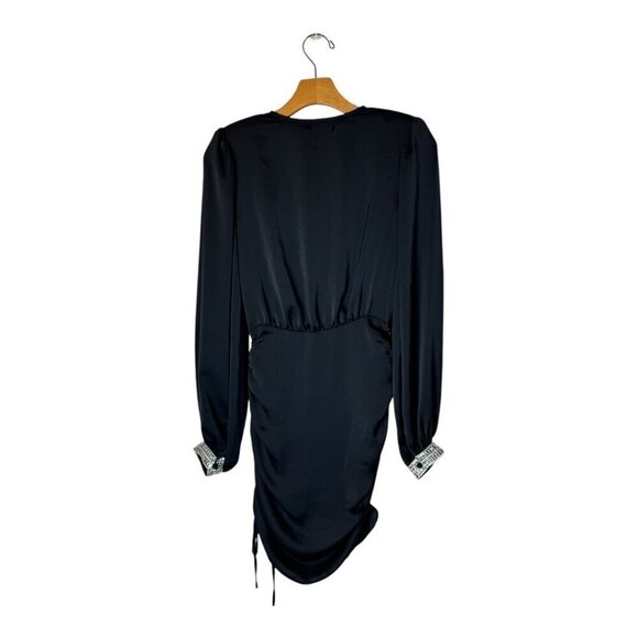 Ramy Brook Dress Women 00 Black Satin Rhinestone Embellished Foxy Mini Cocktail - Picture 3 of 15